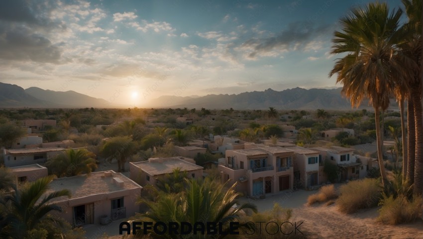 Sunset over Desert Residential Community