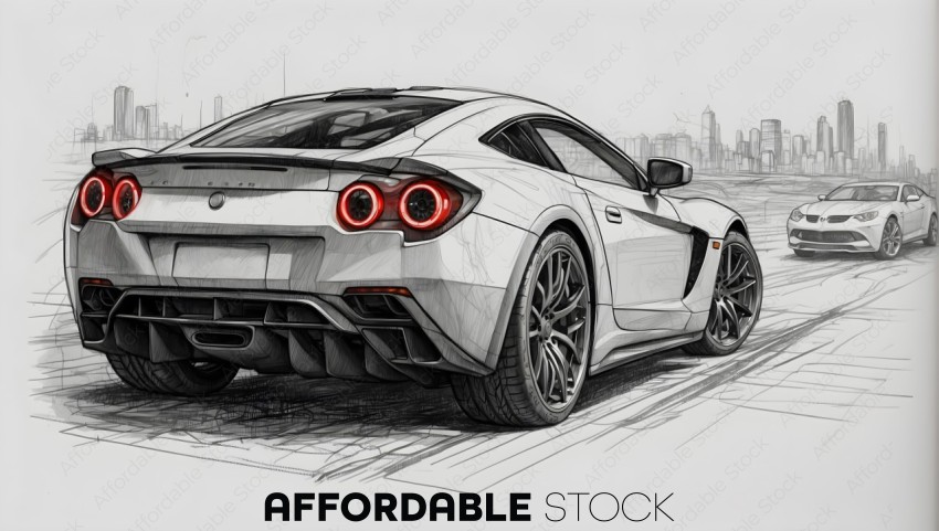 Sketch of Sports Cars in Urban Setting
