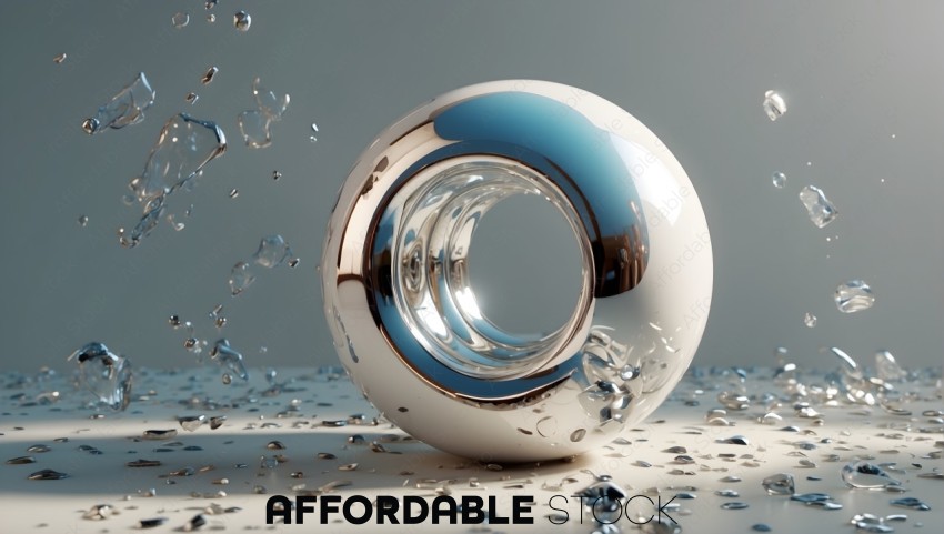 Abstract 3D Chrome Sphere with Water Droplets