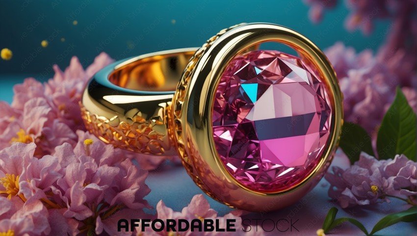 Elegant Pink Gemstone Ring and Lilacs