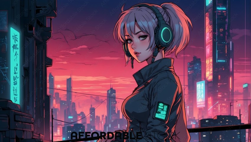 Cyberpunk Cityscape with Female Character