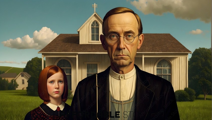 Surreal Portrait of Priest and Girl