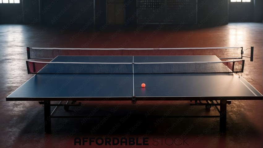 Table Tennis Table with Ball in Indoor Setting