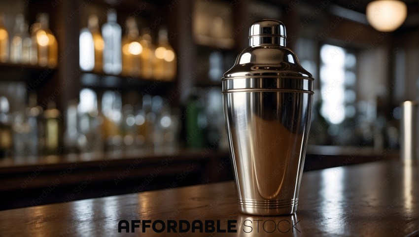 Stainless Steel Cocktail Shaker on Bar Counter