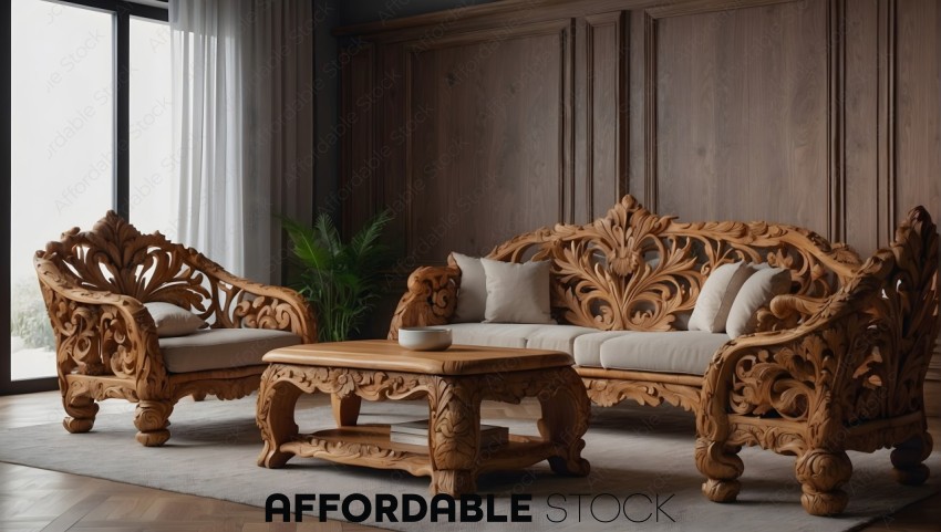 Elegant Carved Wooden Furniture in Modern Interior