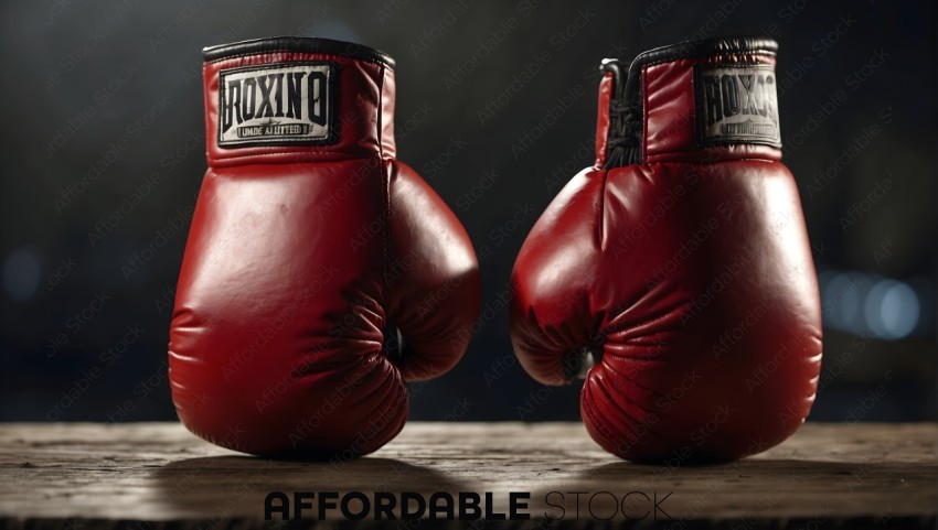 Red Boxing Gloves on Wooden Surface