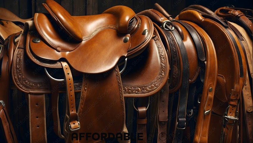Assortment of Leather Horse Saddles
