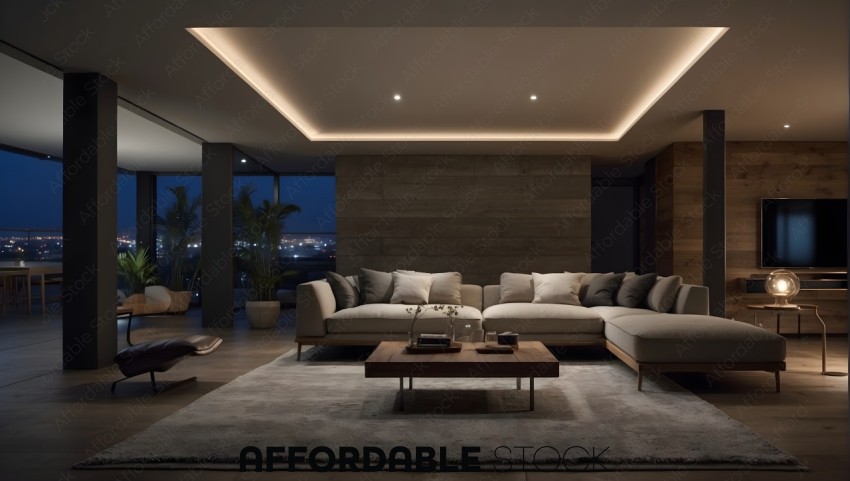 Modern Living Room Interior at Night