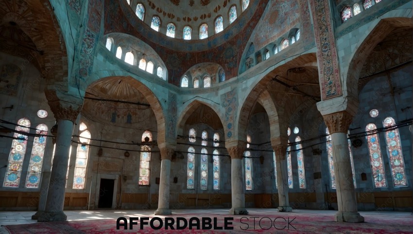 Ornate Mosque Interior with Stained Glass Windows