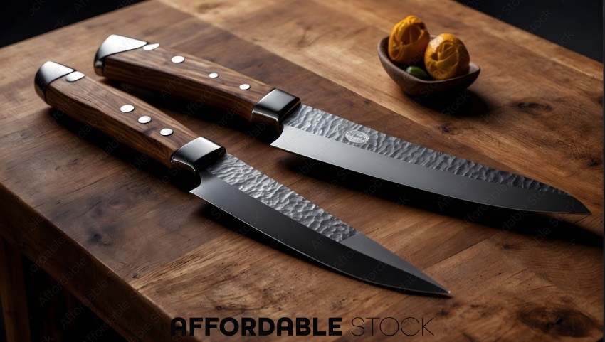 Professional Chef Knives on Wooden Surface