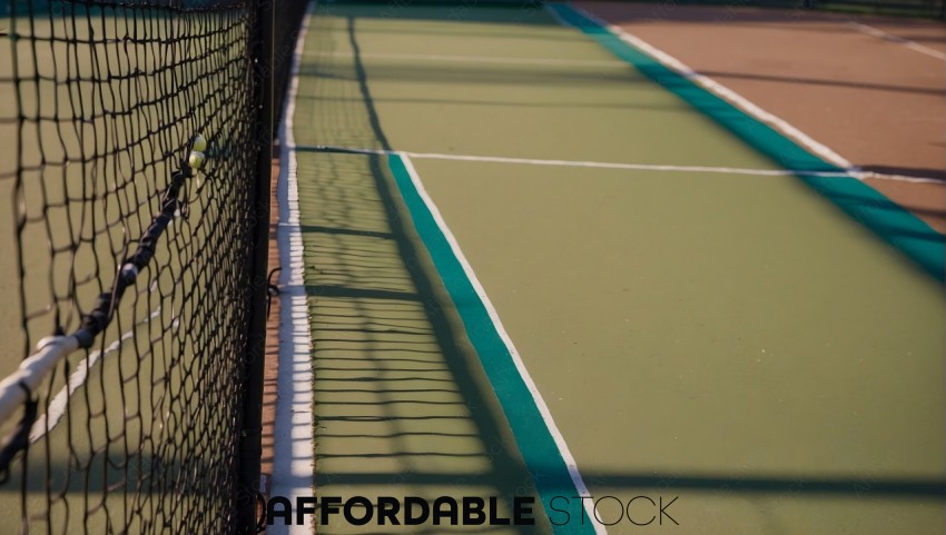 Tennis Court Close-Up with Net and Ball