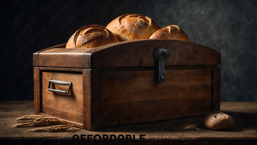 Artisan Bread Loaves in Wooden Bread Box