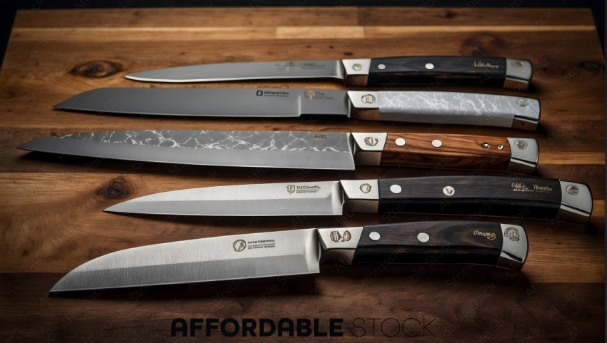Assorted Kitchen Knives on Wooden Surface