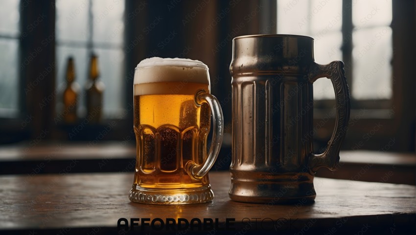 Craft Beer and Stein on Wooden Table
