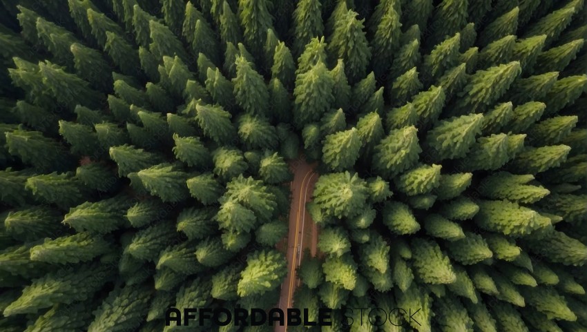 Aerial View of Road through Dense Forest