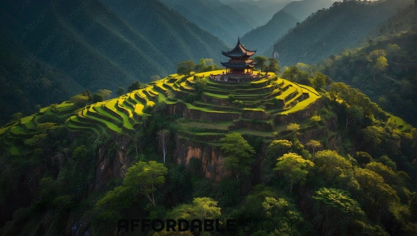 Serene Temple Amidst Terraced Rice Fields