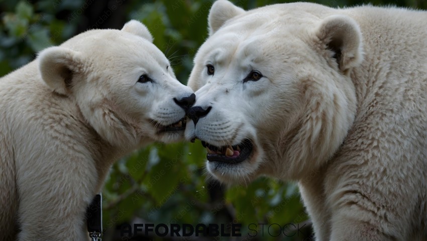 Close-up of Two White Bears Interacting