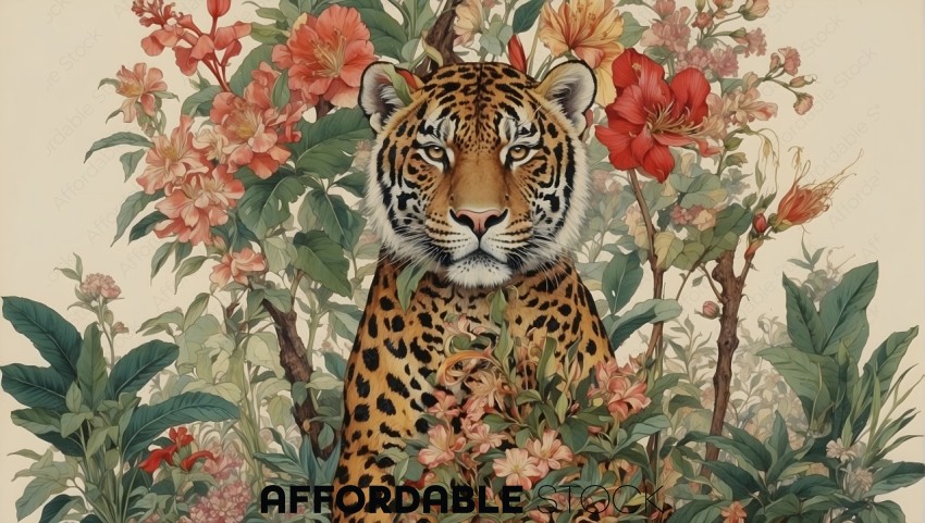 Jaguar Amidst Exotic Flowers