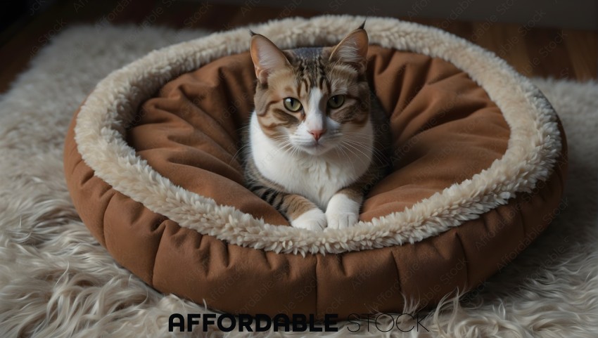 Tabby Cat Resting in Cozy Pet Bed
