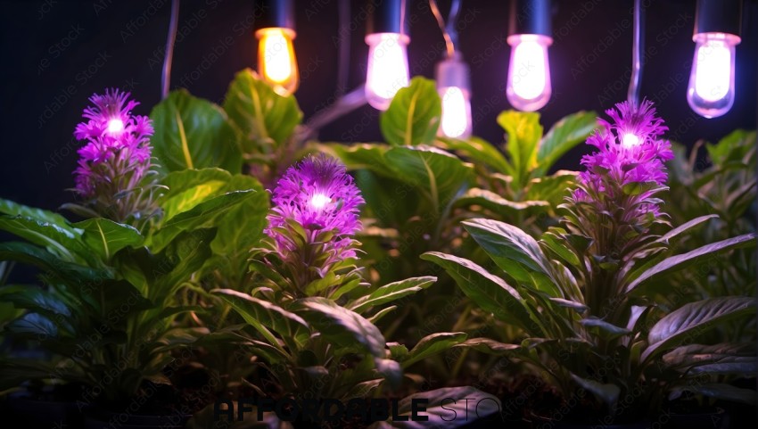 Indoor Plants Illuminated by LED Grow Lights