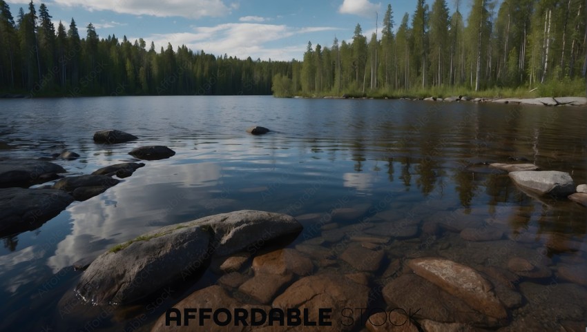 Serene Lake with Forest Landscape