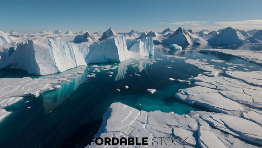 Arctic Icebergs and Frozen Seascape