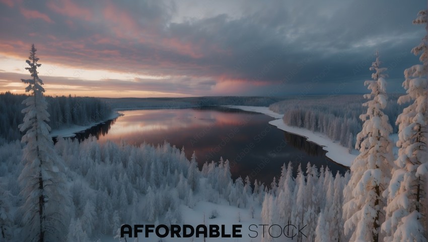 Snowy Winter Landscape at Dusk