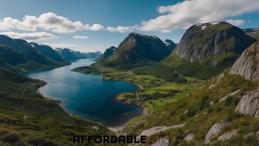 Scenic Fjord Landscape with Village
