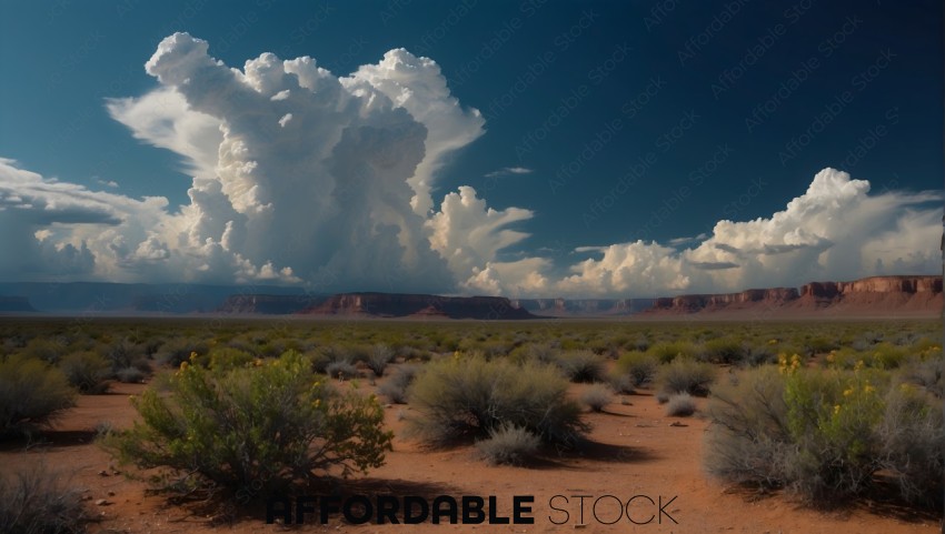 Desert Landscape with Towering Cumulonimbus Clouds