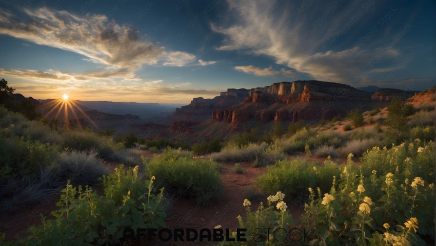 Sunset over Grand Canyon with Wildflowers