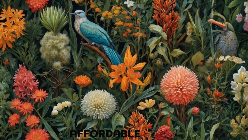 Tropical Birds and Floral Digital Art