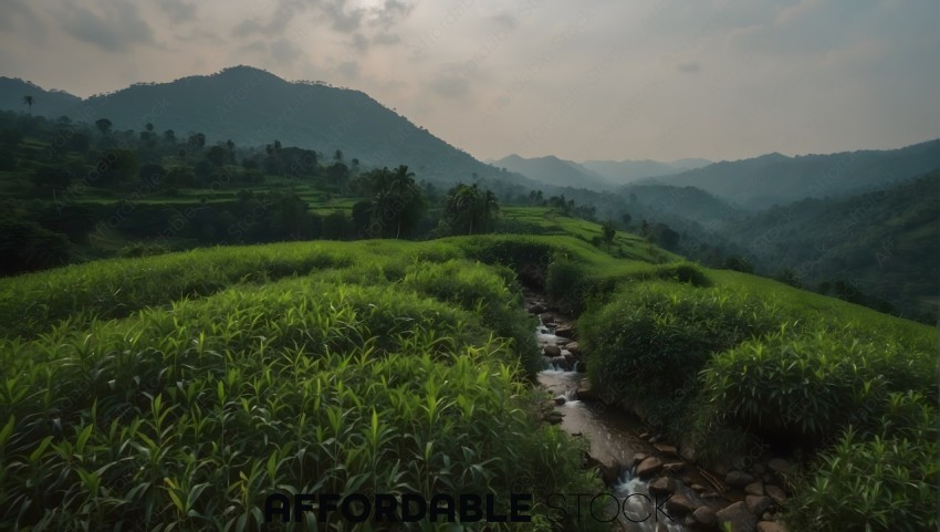 Serene Tropical Landscape with Stream