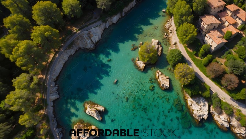 Aerial View of a Turquoise River and Lush Greenery