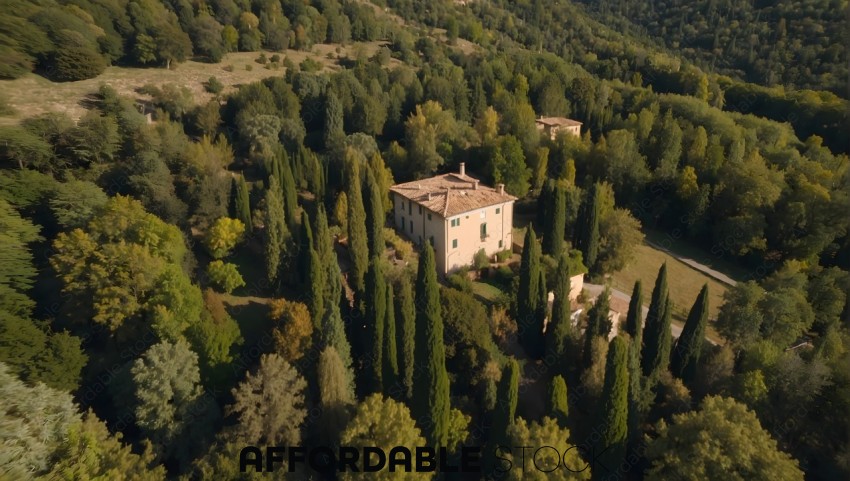 Aerial View of a Secluded Villa in the Countryside
