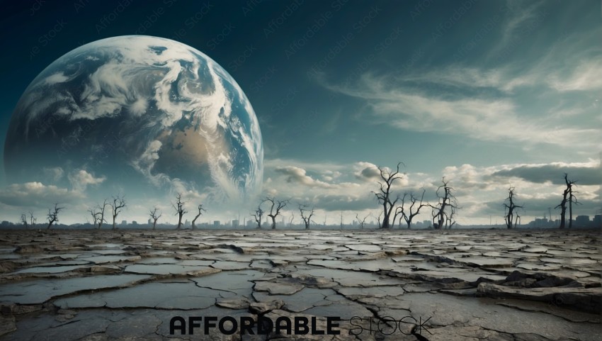Apocalyptic Dystopian Earth View with Dry Landscape