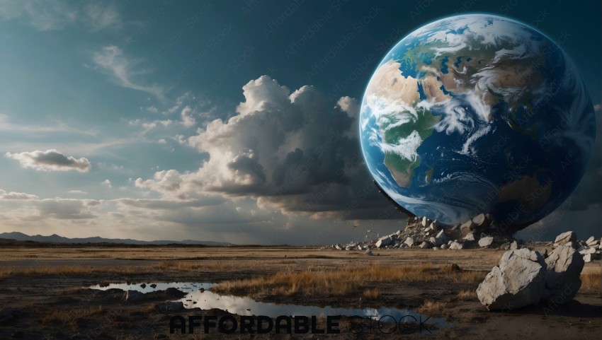 Giant Earth Globe in Desert Landscape