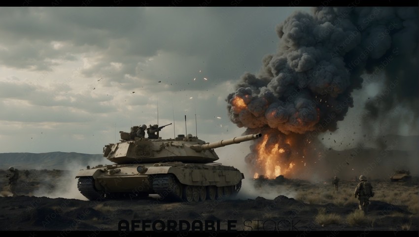 Military Tank Firing in Desert Warfare