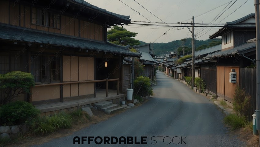 Traditional Japanese Houses along a Quiet Street