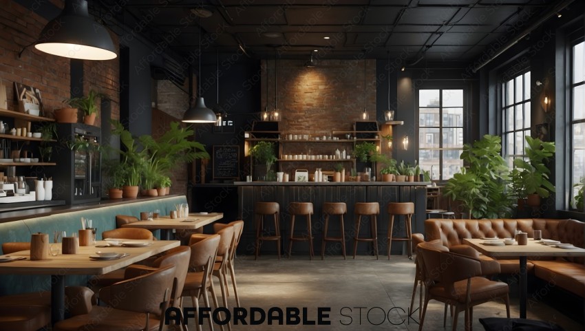 Stylish Modern Cafe Interior with Brick Walls