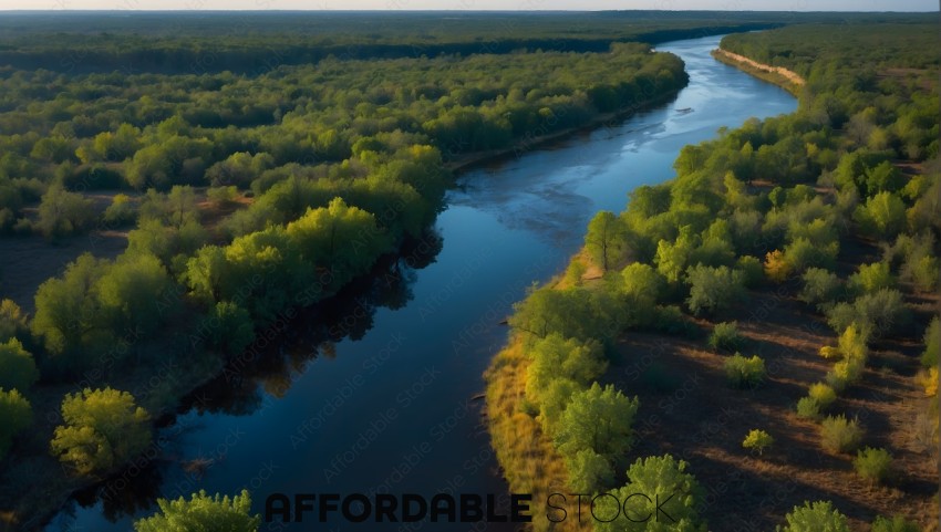 Aerial View of a Serene River Landscape