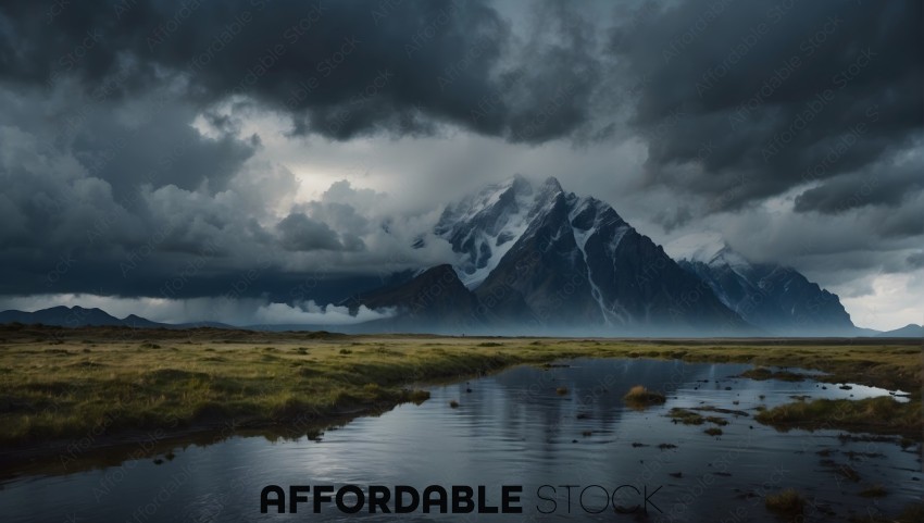 Dramatic Mountain Range with Storm Clouds