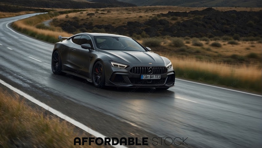 Luxury Sports Car in Motion on a Country Road