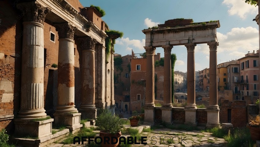 Ancient Roman Ruins in Urban Setting