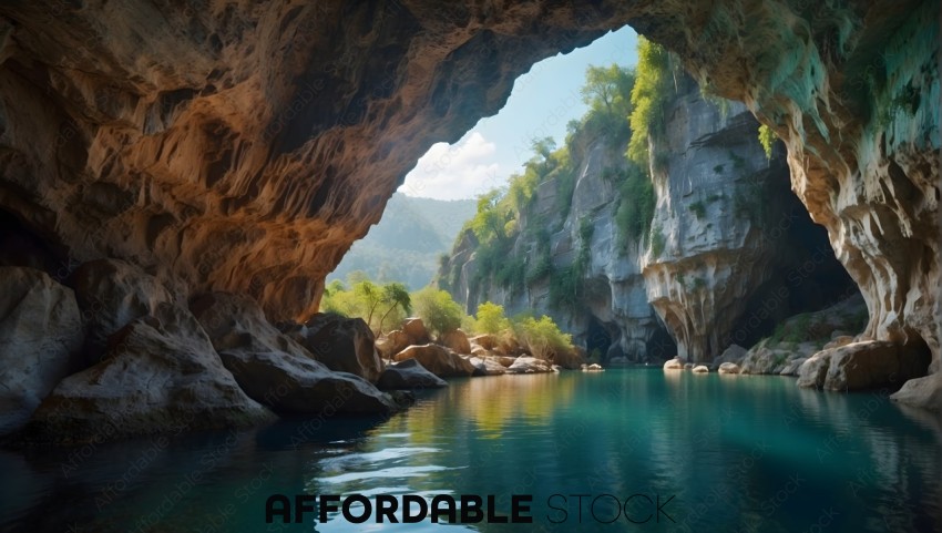 Serene Lake in Limestone Cave