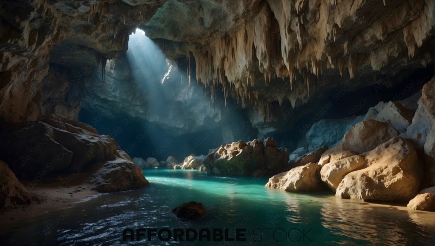 Sunlit Cavern with Crystal Clear Water