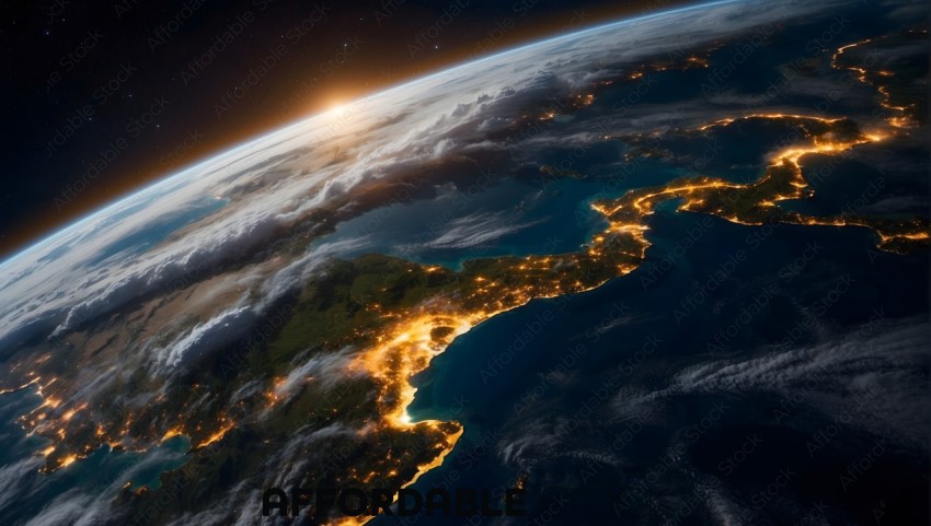 Earth View with City Lights
