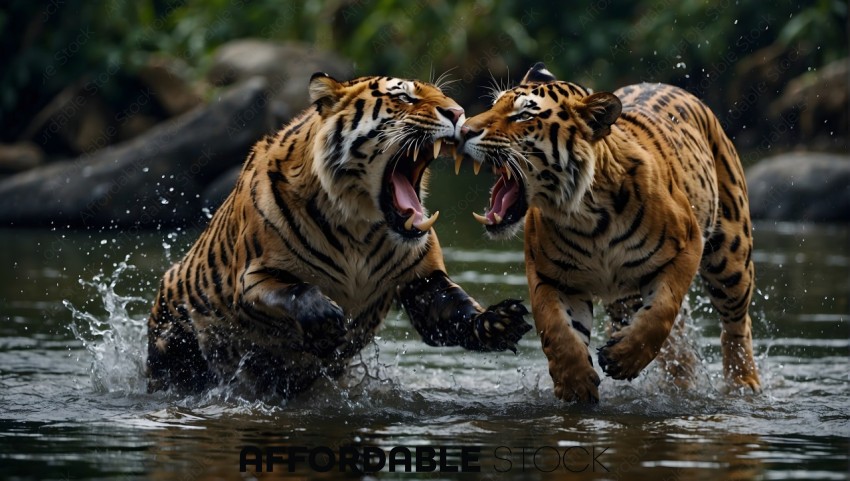 Bengal Tigers in Water Clash