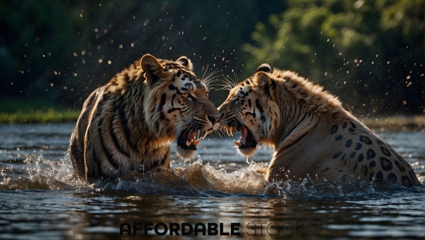 Tigers Roaring in Water