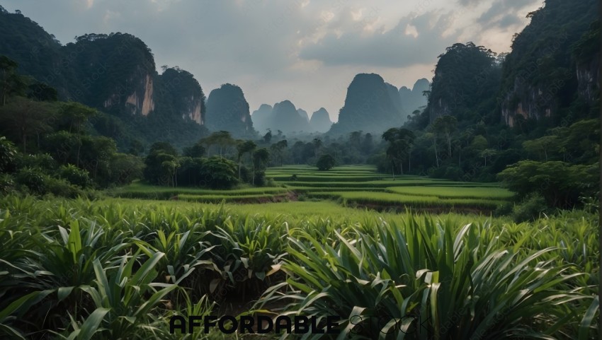Tropical Karst Landscape with Rice Fields
