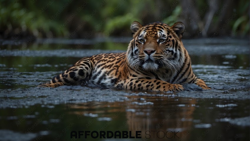 Majestic Tiger Resting in Water